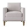 Classic Linen Armchair Accent Chair with Bronze Nailhead Trim Wooden Legs Single Sofa Couch for Living Room; Bedroom; Balcony; Beige - as Pic