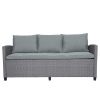 6-Piece Outdoor Rattan Wicker Set Patio Garden Backyard Sofa; Chair; Stools and Table(Gray Rattan+Gray Cushion) - Grey