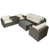 Patio Furniture Sets, 7-Piece Patio Wicker Sofa , Cushions, Chairs , a Loveseat , a Table and a Storage Box - Beige