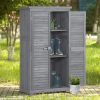 Wooden Garden Shed 3-tier Patio Storage Cabinet Outdoor Organizer Wooden Lockers with Fir Wood Shutter Design - Gray