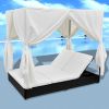 vidaXL Patio Lounge Bed with Curtains Poly Rattan Black - Black