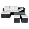 vidaXL 4 Piece Patio Lounge Set with Cushions Poly Rattan Black - Black