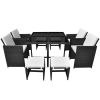 vidaXL 9 Piece Patio Dining Set with Cushions Poly Rattan Black - Black