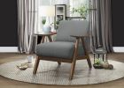 Modern Home Furniture Gray Fabric Upholstered 1pc Accent Chair Walnut Finish Wood Cushion Back and Seat Furniture - as Pic