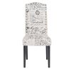 Dining Script Fabric Accent Chair with Solid Wood Legs; Set of 2 - as Pic