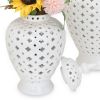 White Ceramic Ginger Jar Vase with Decorative Design and Removable Lid - as Pic