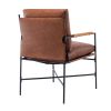 Metal Frame Faux Leather Porch Chair Accent Chair with Thick Padded Backrest and Seat Cushion for Living Room Bedroom; Brown PU - as Pic