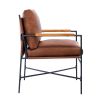 Metal Frame Faux Leather Porch Chair Accent Chair with Thick Padded Backrest and Seat Cushion for Living Room Bedroom; Brown PU - as Pic