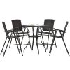 Outdoor Patio PE Wicker 5-Piece Counter Height Dining Table Set with Umbrella Hole and 4 Foldable Chairs, Brown - Brown