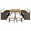 Patio All-Weather PE Wicker Dining Table Set with Wood Tabletop for 10, Brown Rattan+Beige Cushion - Brown