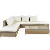 Patio 3-Piece Rattan Sofa Set All Weather PE Wicker Sectional Set with Adjustable Chaise Lounge Frame and Tempered Glass Table- Natural