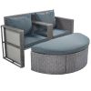 2-Piece All-Weather PE Wicker Conversation Set Rattan Sofa Set Outdoor Patio Half-moon Sectional Furniture Set w/ Side Table for Umbrella; Gray