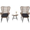 Outdoor Patio 5-Piece Rattan Conversation Set, PE Wicker Arm Chairs with Stools and Tempered Glass Tea Table for Balcony, Natural Rattan - Dark Gray