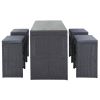 5-piece Rattan Outdoor Patio Furniture Set Bar Dining Table Set with 4 Stools - Gray Cushion+Gray Wicker