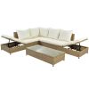 Patio 3-Piece Rattan Sofa Set All Weather PE Wicker Sectional Set with Adjustable Chaise Lounge Frame and Tempered Glass Table- Natural