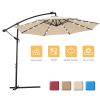 10 FT Solar LED Patio Outdoor Umbrella Hanging Cantilever Umbrella Offset Easy Open Adustment with 24 LED Lights - tan