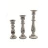 Benzara Distressed Finish Wooden Pillar Shaped Candleholder; Set of 3; White