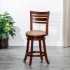 24" Counter Height Slat Back Swivel Stool; Cherry Finish; Bone Leather Seat