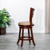 24" Counter Height Slat Back Swivel Stool; Cherry Finish; Bone Leather Seat