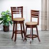 24" Counter Height Slat Back Swivel Stool; Cherry Finish; Bone Leather Seat