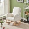 Rocking Chair Mid-Century Modern Rocking Armchair Upholstered Tall Back Accent Glider Rocker - Beige