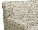 38 Inch Wood Accent Chair; Typography Print Beige Fabric - as Pic