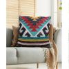 24 x 24 Square Handwoven Cotton Dhurrie Accent Throw Pillow; Aztec Kilim Pattern; Tassels; Multicolor - as Pic