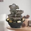 9.84inches Cascading Resin-Rock Falls Tabletop Water Fountain with LED Lights&Ball, Indoor Oudoor Decorative Tabletop Fountain - 9.84inches