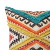 18 x 18 Square Cotton Accent Throw Pillow; Aztec Tribal Inspired Pattern; Trimmed Fringes; Multicolor - as Pic