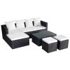 vidaXL 4 Piece Patio Lounge Set with Cushions Poly Rattan Black - Black