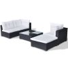 vidaXL 5 Piece Patio Lounge Set with Cushions Poly Rattan Black - Black