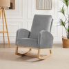 Rocking Chair Mid-Century Modern Rocking Armchair Upholstered Tall Back Accent Glider Rocker - Gray