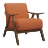 Modern Home Furniture Orange Color Fabric Upholstered 1pc Accent Chair Cushion Back and Seat Walnut Finish Solid Rubber Wood Furniture - as Pic