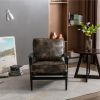 solid wood black antique painting removable cushion arm chair; mid-century PU leather accent chair - as Pic