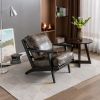 solid wood black antique painting removable cushion arm chair; mid-century PU leather accent chair - as Pic