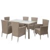 Outdoor Wicker Dining Set, 7 Piece Patio Dinning Table Beige-Brown Wicker Furniture Seating (Beige Cushions) - Beige