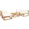 vidaXL 5 Piece Patio Lounge Set with Cushions Solid Acacia Wood - Brown