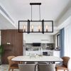 Modern Kitchen Island Light 4-Light Rectangular Chandelier Industrial Hanging Pendant Light Fixture Matte Black with Antique Brass Finish