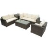 Patio Furniture Sets, 7-Piece Patio Wicker Sofa , Cushions, Chairs , a Loveseat , a Table and a Storage Box - Beige