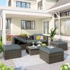 Patio Furniture Sets, 5-Piece Patio Wicker Sofa with Adustable Backrest, Cushions, Ottomans and Lift Top Coffee Table - Gray