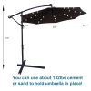 10 ft Outdoor Patio Umbrella Solar Powered LED Lighted Sun Shade Market Waterproof 8 Ribs Umbrella with Crank and Cross Base