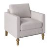 Classic Linen Armchair Accent Chair with Bronze Nailhead Trim Wooden Legs Single Sofa Couch for Living Room; Bedroom; Balcony; Beige - as Pic