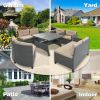 6-Piece Outdoor Wicker Sofa Set, Patio Rattan Dinning Set, Sectional Sofa with Thick Cushions and Pillows, Plywood Table Top - Beige