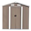 Patio 6ft x4ft Bike Shed Garden Shed; Metal Storage Shed with Adjustable Shelf and Lockable Door; Tool Cabinet with Vents and Foundation - Brown