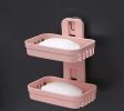 For Home Bathroom Without Studs Wall Suction Double Layer Drain Soap Holder - Pink