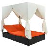 Outdoor Patio Wicker Sunbed Daybed with Cushions, Adjustable Seats - Orange