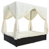 Outdoor Patio Wicker Sunbed Daybed with Cushions, Adjustable Seats - Beige