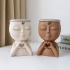 1pc Figure Flower Pot; Women Face Statue Vase Planter Ornaments; For Indoor Outdoor Home Decor Garden Patio (4.7*7.3*3.4in) - Coffee Color