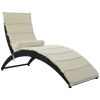 Patio Wicker Sun Lounger, PE Rattan Foldable Chaise Lounger with Removable Cushion and Bolster Pillow, Black Wicker and Beige Cushion - Beige