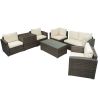 Patio Furniture Sets, 7-Piece Patio Wicker Sofa , Cushions, Chairs , a Loveseat , a Table and a Storage Box - Beige